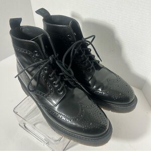 LOAKE Shoemakers England Bedale Leather Men's Ankle Brogue Wingtip Boots Goth